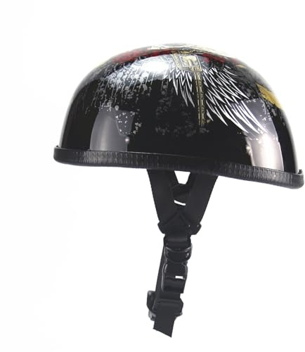 Adult Retro Open Face Motorcycle Half Helmets Beanie Half Shell Helmets German Electric Helmets Bike, Skate, Scooter, Longboard Half Shell Helmet DOT Approved for Men Women(Matte Black,X-Large)