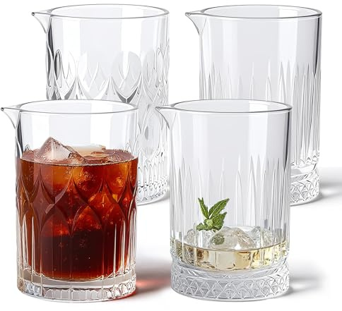 BPFY 4 Pack Cocktail Mixing Glasses - 25oz Large Thick-Walled Old Fashioned Mixing Glass Bartender with Heavy Base, Lead-Free & Dishwasher Safe Glass Cocktail Pitcher for Drinks Stirring, Home Bar