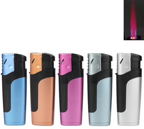 Sturmfeuerzeug -Mosa Metallic- Gas Feuerzeug nachfüllbar rote Turbo Jet Flamme Flammenstärke einstellbar windfest Robustes Kunststoff Gehäuse (5)