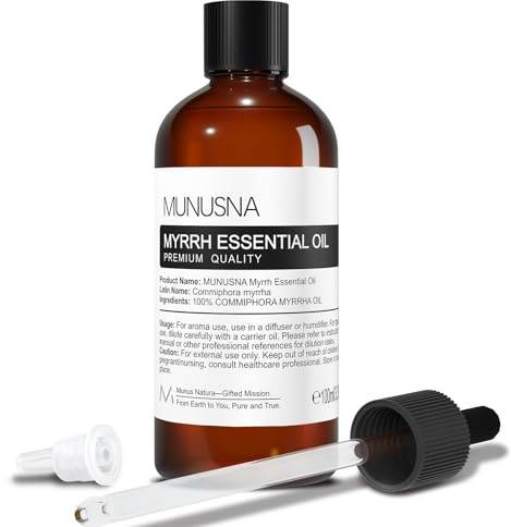 MUNUSNA Myrrh Essential Oil 100ml, Pure Natural Oil for Diffusers | Myrrh Oil with Warm Woody Smoky Aroma, Steam Distilled for Candle Making, Soaps, Massage Blends and DIY Projects