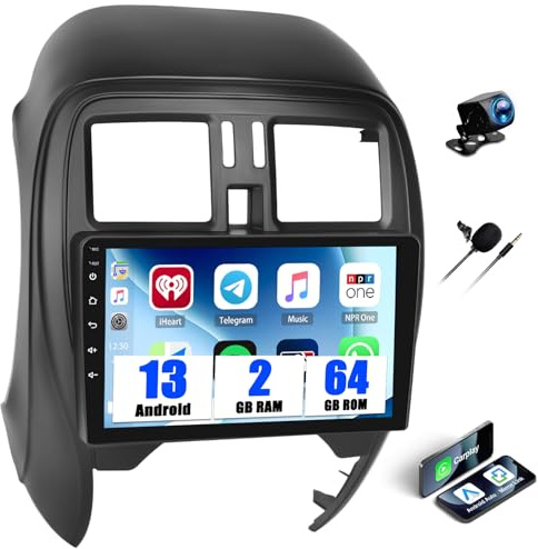 SIXWIN 2+64 Go Android 15 Autoradio 9'' HD pour Nissan Micra 2010-2013- Carplay sans Fil, Android Auto, Navigation GPS Intégrée, Écran Tactile 2.5D, Compatibilité Steering Wheel Control
