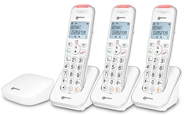 Geemarc Liberty 200 Trio, Amplified Home Telephones with Small DECT Base, Loud Ringer, Hearing Aid Compatible Cordless Phones, Easy Use 3 Cordless Handsets to Be Placed Anywhere in the House
