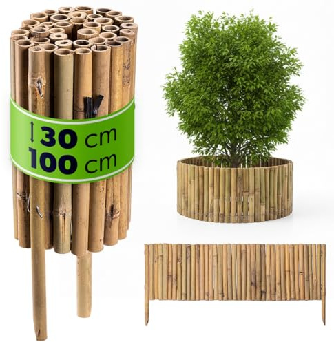 KADAX Césped de bambú, 100 x 30 cm, borde flexible para arriates de bambú, valla de bambú para jardín, valla decorativa de jardín