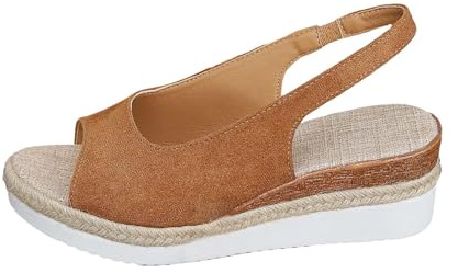 Uwdiohq Sandalias Mujer Estilo Elegante Informales Con Hebilla De Cinturón Lateral Hueca Y Plana Para Mujer, Verano Caña (Khaki, 38) Sandalia Comodas Soporte Arco Calzado Zapatos Anchos