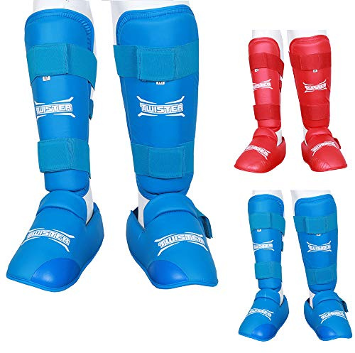 Twister Muay Thai, Boxing, Kickboxing,Karate, Taekwondo, MMA Shin & Instep Padded Guards, Shin in Steps, Shin Guards, Different Sizes (Pair) (Blue, XS)