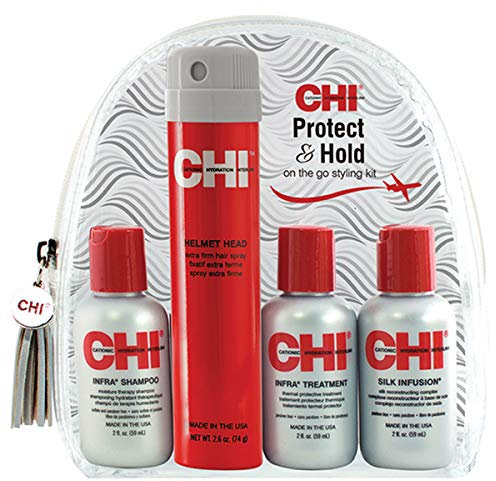 CHI Protect & Hold Reise-Set mit Infrarot-Shampoo, Infrarot-Behandlung, Seidenaufguss und Helmkopf-Haarspray