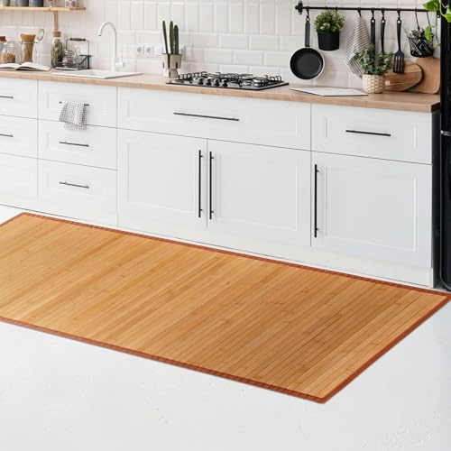 CosìCasa Alfombra de Cocina de bambú Antideslizante [50 x 75] | Alfombra de Cocina de Madera de bambú Monocolor | Alfombra para Pasillo Largo de Color Natural [50 x 75 cm
