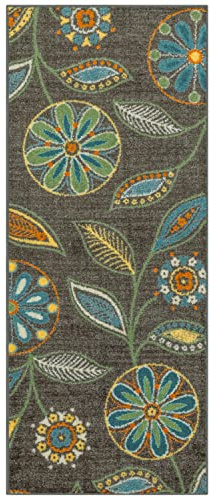 Maples Rugs Reggie Floral Runner Rug - Made in USA - Washable, Non Slip Indoor Carpet for Kitchen, Hallway, and Laundry Room, 2' x 5', Dark Grey