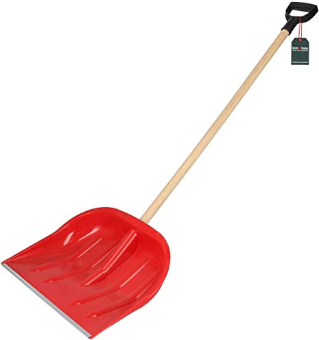 KOTARBAU® Pelle À Neige 47 cm avec Manche en Bois Pelle en Plastique Renforcé avec Raccords en Métal avec Manche Ergonomique Rouge 135 cm