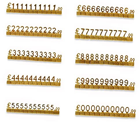 SagaSave 10 set mini 3D metall prislappar, justerbar avtagbar prisetikett stativ block kit för smycken, klocka, ring och lyxvaror (guld/GBP)
