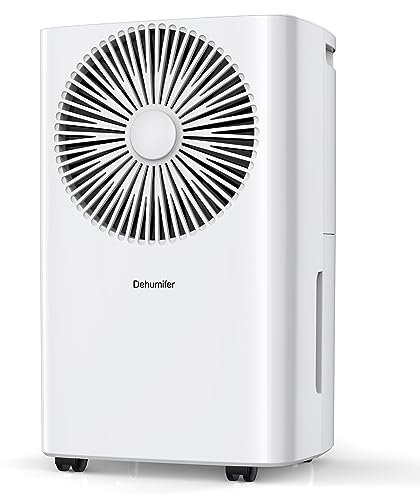 10L/Day Dehumidifiers for Home,Compressor Dehumidifier for Home with 2.5L Watertank for Condensation, Dehumidifiers with Digital Display, 24H Timer, Child Lock, Auto Defrost, Drainage Hose Included