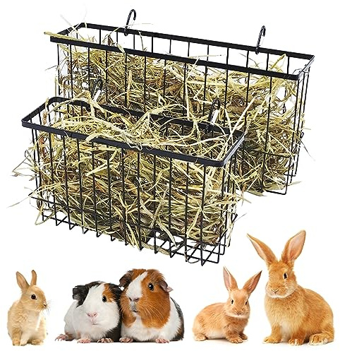 kathson Rabbit Hay Feeder 2 Pack, Metal Bunny Hay Rack for cage with Hooks, Rabbit hay Holder for Bunny Guinea Pig Chinchilla