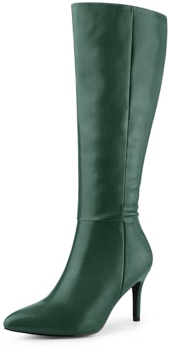 Perphy Botas altas hasta la rodilla con tacón de aguja con cremallera lateral para mujer, verde oscuro, 39 EU