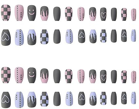 RTRTGS Finti Unghie Corte, 48 Pezzi Artificiali Kit di Punte di Unghie 12 Dimensioni, Copertura Completa,Design Matte Stick di File per Salone di Arte Unghie Decorazione DIY Accessorio per Manicure