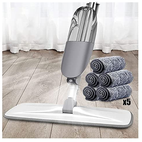 trapeador húmedo y seco Trapeador en Aerosol Gris Blanco para Limpieza de Pisos, con Almohadillas Lavables, húmedo y seco 2 usos para el hogar, Cocina, baldosas de Madera, Laminado, cerámica,
