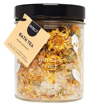 Pineut ® Badesalz Jasmin & Ringelblumen - Badezusatz - Mach dein eigenes Bade-Tee - Geschenk für Frauen - Badekristalle - Entspannung - Wellness geschenk