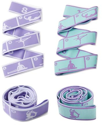 2Pcs Elastico Fasce di Resistenza, Yoga Stretching Band con 8 Passanti, Fascia Elastica Fitness Cinghia Yoga Bande per Allenamento, Danza, Stretching, Pilates