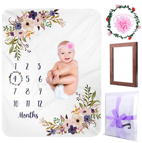 Manta para bebé con estampado floral, manta de hitos para bebé, manta mensual, manta para bebé niño y niña, manta para bebé con mes como regalo para nacimiento, 130 x 100 cm