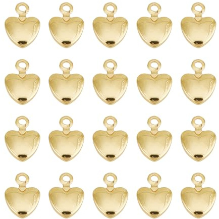 NICENEEDED 20 Pcs 18K Gold Plated Heart Charms Pendants, 6 x 6mm Brass Dangle Charms, Small Heart Pendant with Loop for DIY Necklace Bracelet Earring Jewelry Making (Hole: 1mm)