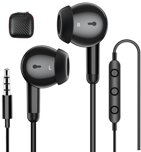 3.5mm Wired Earbuds Headphones Noise Cancelling in-Ear Headset with Mic High Sound Quality 3.5mm Jack Earphones for School Students Tablets for iPod iPad MP3 MP4 iPhone 6 5S Computer Laptop Black