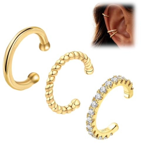 GYCAQAC Ohrstecker, Gold, Non-Pierced, Clip, 14 K vergoldet, 3 Stück verstellbar