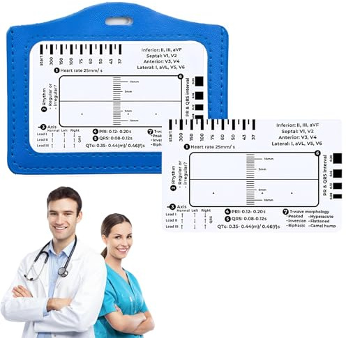Regla/tarjeta ECG transparente,2 Pcs Regla ECG de 7 pasos,Regla de 7 Pasos para Interpretación Electrocardiograma,Regla ECG,Ideal para estudiantes, paramédicos, enfermeras y médicos.