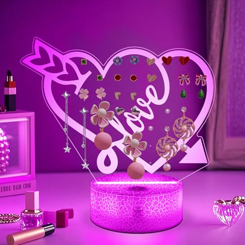 CoolGift Mart Romantisk kärlekspil 3D lysande skrivbordsörhänge arrangör – LED-display med 16 färger med 34 hål och smart stämningsbelysning med timer