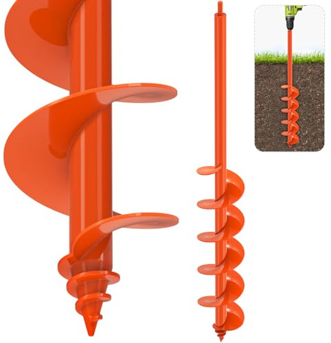 SELEWARE Auger Drill Bit for Planting - 4x 32 Heavy-Duty Garden Auger Drill Bit, Fits 3/8 Hex Drive Drill - Bulb Planter Tool, Auger Post Hole Digger for Bulbs, Flowers, Fence Posts