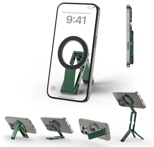 ULANZI MA60 Magnetiskt telefonstativ, 3-i-1 aluminium ministativ, vikbart mobiltelefonstativ, ultraportabel selfiepinne, 14N dubbelsidig magnet, för iPhone 16 15 14 13 12, grön