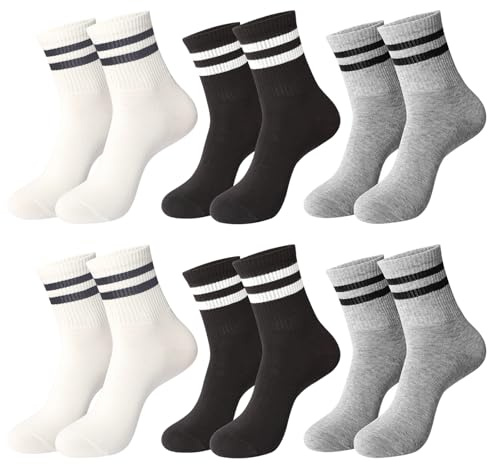 MLPKOI 6 Paia Calze Tennis Unisex, Calzini Sportivi e Traspiranti Calzettoni Calcio Uomo Donna Crew Socks Altezza Metà Polpaccio