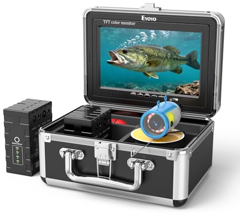 Eyoyo Underwater Fishing Camera 7 Inch: Ice Fishing Camera with 2 Batteries, Portable Fish Finder Waterproof 1000TVL Fishing Camera 12pcs Infrared Lights 15m Cable for Lake, Boat, Ice Fishing