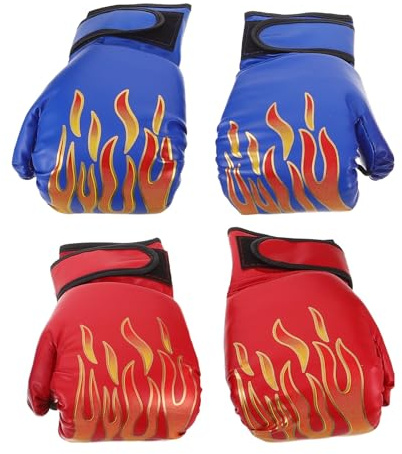 Gogogmee Moufles D'entraînement Kickboxing pour Garçon et Filles en Cuir PU, Rembourrage Épais, 2 Paires, Protection Mains pour Sparring MMA et Arts Martiaux, Entraînement