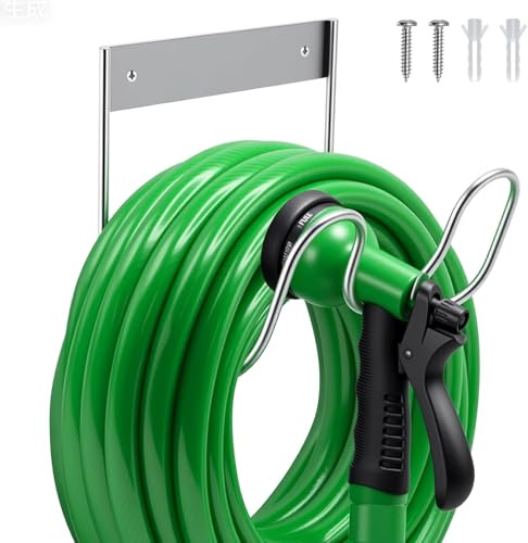 Hydrogarden Garden Hose Holder Wall Mounted Stainless Hose Pipe Hanger with Fittings - Stainless Hosepipe Holder for Wall Storage - Outdoor Mounted Garden Hosepipe Hook with Fittings (Silver)