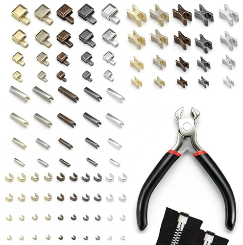 Kit de Reparación de Cremalleras de Metal, 100 Piezas, Reemplazo de Deslizadores y Topes en 5 Colores y 4 Tamaños, para Ropa, Bolsos, Maletas, Mochilas y más, Accesorios simples robustos y duraderos