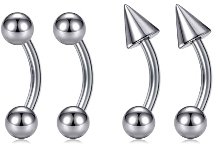AVYRING G23 Solid Titanium Eyebrow Piercing Jewelry 16G Curved Barbell Set – Ball & Spike Design, Length 6mm 8mm 10mm Rook Piercing for Women Men, 2 Pairs