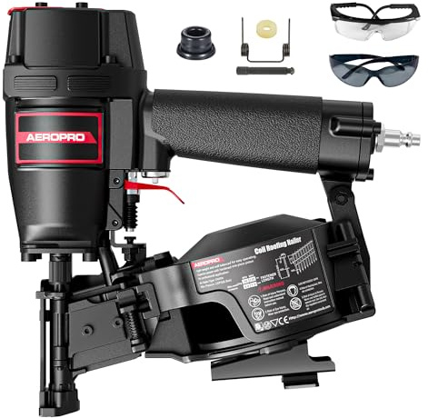 AeroPro CN45N Pneumatic Roofing Nailer – Professional Heavy-Duty Roofing Nail Gun for 15 Degree 3/4″–1-3/4″ Coil Nails on Asphalt Shingles