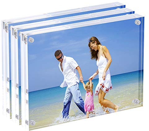 AMEITECH Magnetische Bilderrahmen, 13 x 18 cm, Acryl-Bilderrahmen, 10 + 10 mm Dicke, Schreibtisch, Tisch, klar - 3er Pack