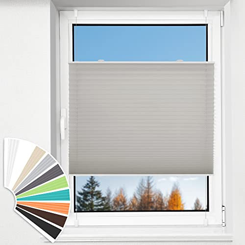 HOMEDEMO Plissee Klemmfix ohne Bohren Jalousien, Hellgrau, 90x130cm(BxH), Plisseerollo Fensterrollo mit Klemmträger, Faltrollo Klemmrollo Sicht-und Sonnenschutz Rollos für Fenster & Tür