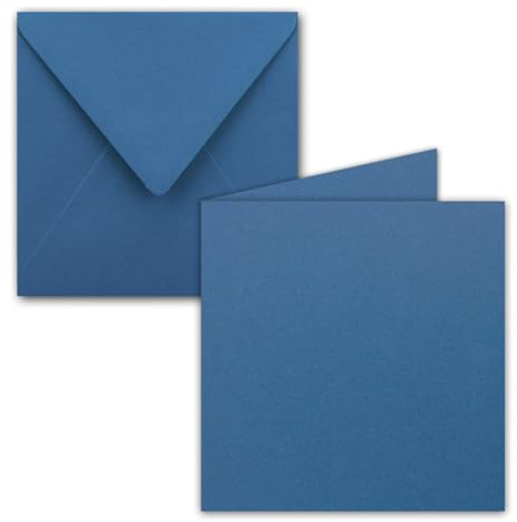 Juego de 25 tarjetas plegables cuadradas, 15 x 15 cm, con sobres, azul real, adhesivo en húmedo, para tarjetas de felicitación, invitaciones y más