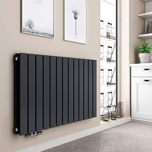 EMKE Radiatore piatto di design, 630 x 1006 mm, orizzontale, con connettore laterale, a pannello a doppio strato, per bagno, camera da letto e soggiorno, antracite, 1308 W