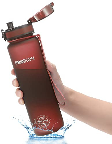 PROIRON Water Bottle 1L for Bike, Running, Cycling, Gym, Leak Proof Sports Water Bottles with Flip Top Lid, Filter & Protein Shaker Included, Red