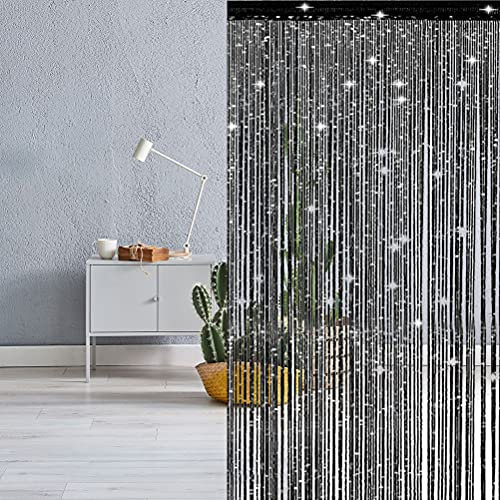 Thboxes String Door Curtains, Backdrop Curtain, Glitter Fly Screens for Doors, Door Screens for Keeping Out Flies for Doorways Divider Decotations 39 X 78.7 (Black)