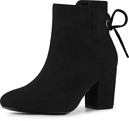 Perphy Women's Round Toe Back Tie Chunky Heels Ankle Boots