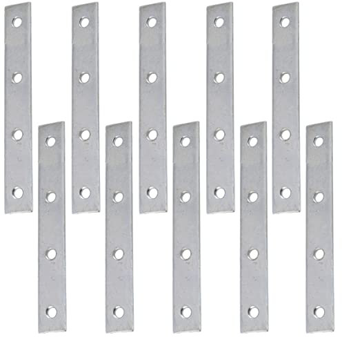 AERZETIX - C65807 - Juego de 10 Placas de montaje planos 110x15x2mm perforadas con 4 agujeros - soporte de fijación - en acero - racor para mueble montaje regulable ajustable ferretería
