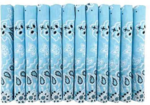 HankieWorld Bandanas Gift Set 12 Pack Soft Thin Handfeel Cotton Bandanna Scarf for men（12 Pack-Blue Glass）