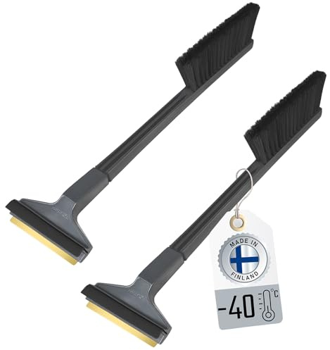 [ 2 Stück ] - Eiskratzer Auto mit Besen Murska Auto Schneebesen mit Eiskratzer Messing Eiskratzer Besen Auto Kratzer mit Besen Scheibenkratzer Schneebürste Schneefeger (2x L&P A056 Schwarz Grau)