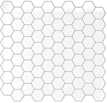 VEELIKE Azulejos Adhesivos Cocina Blanco Hexágono 3D Baldosas Adhesivas Pared Vinilos Baño Azulejos Impermeable Vinilo Adhesivo Cocina Decorativo Papel Adhesivo para Baldosas 30.5cm×30.5cm 6 Piezas