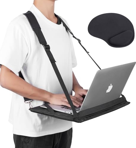 Arnés para Laptop, Escritorio portátil Manos Libres para Laptop de hasta 17 Pulgadas, Tablet, Bloc de Notas, MacBook, Correas Ajustables, Soporte para Laptop, Incluye Alfombrilla de Mouse de Espuma