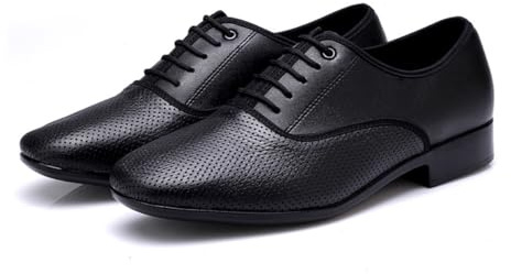 VEACAM Zapatos de Baile de salón de los Hombres, Cuero Tango Salsa Zapato Latino Zapatos de práctica de Baile Profesional,Negro,44 EU