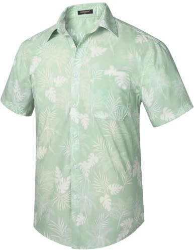 HISDERN Män funkiga hawaiianska skjortor kortärmad framficka semester sommar aloha tryckt strand vardag Hawaii skjorta S-2XL, Ljus mintgrön, XL